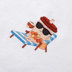 Close-up of Boba beach graphic on Sun Sea and Sand tee