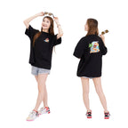 Model wearing Sun Sea and Sand oversized beach tee back abd front view