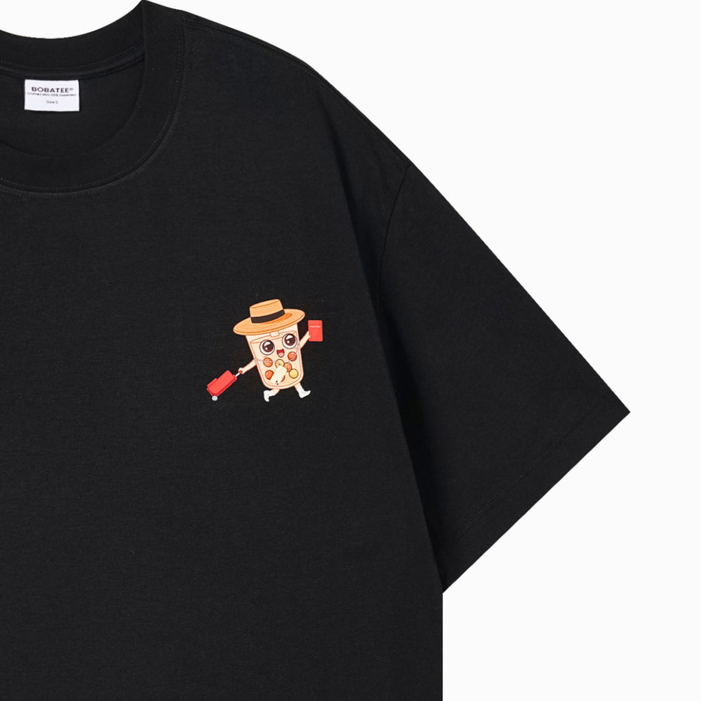 Crew neckline detail of Boba Travel oversized tee