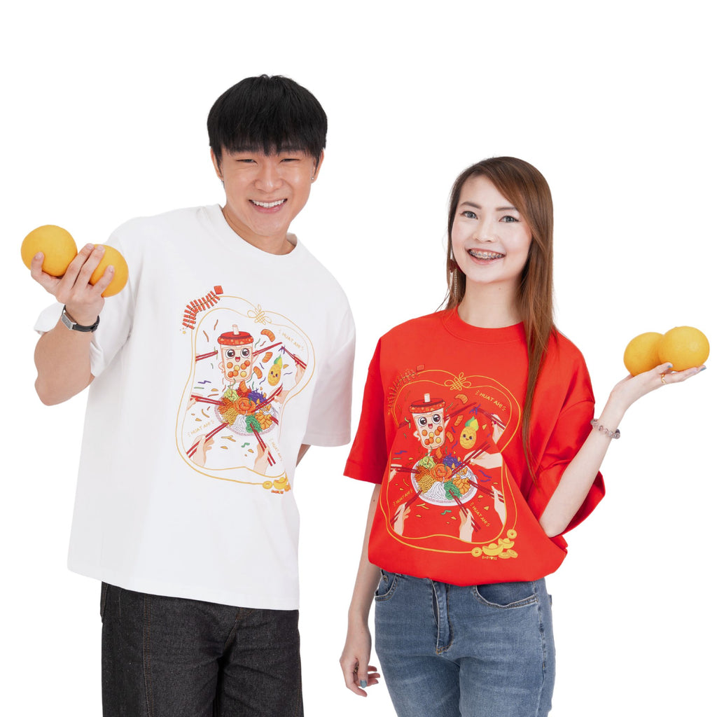 Matching oversized CNY Lohei t-shirts for festive gatherings