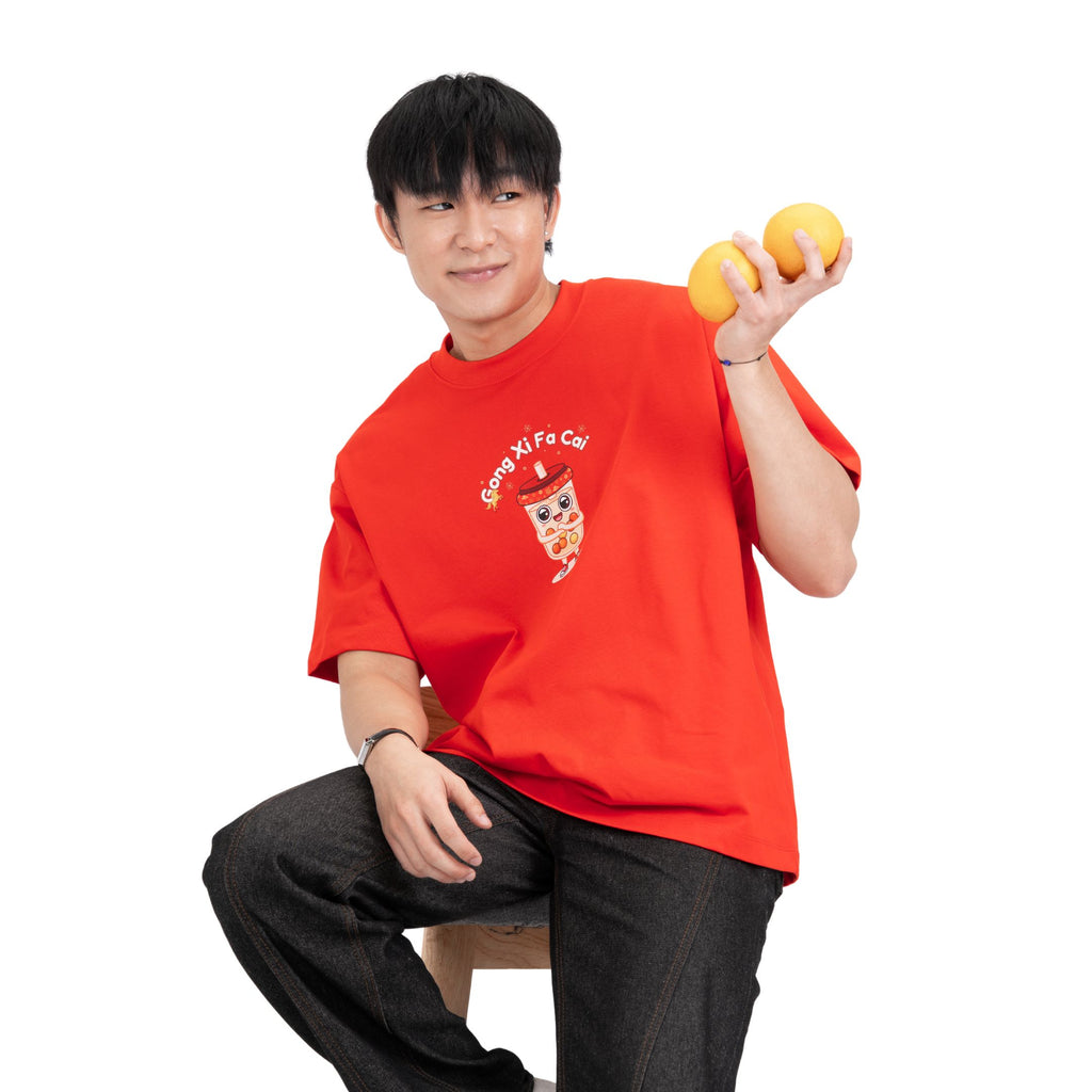Gong Xi Fa Cai oversized CNY t-shirt for festive house visiting