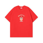 Red oversized CNY t-shirt with Gong Xi Fa Cai Boba graphic