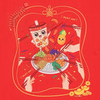 Yu Sheng Lohei graphic with Boba mascot on oversized CNY t-shirt