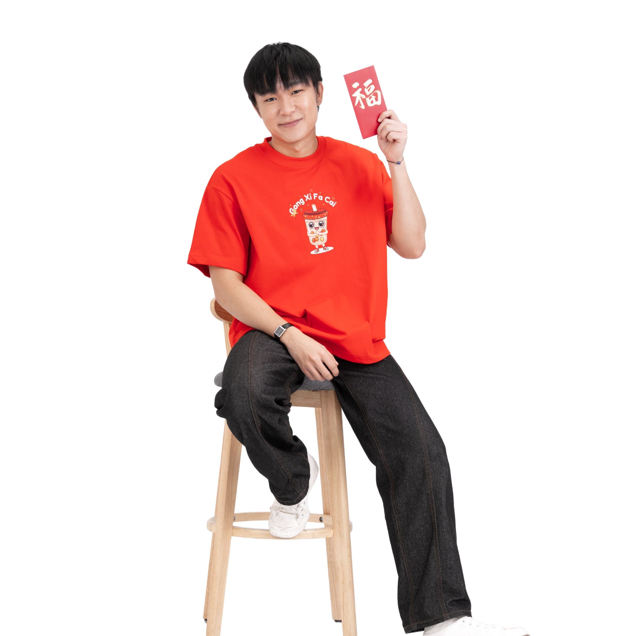 Oversized CNY t-shirt styled for Chinese New Year celebrations