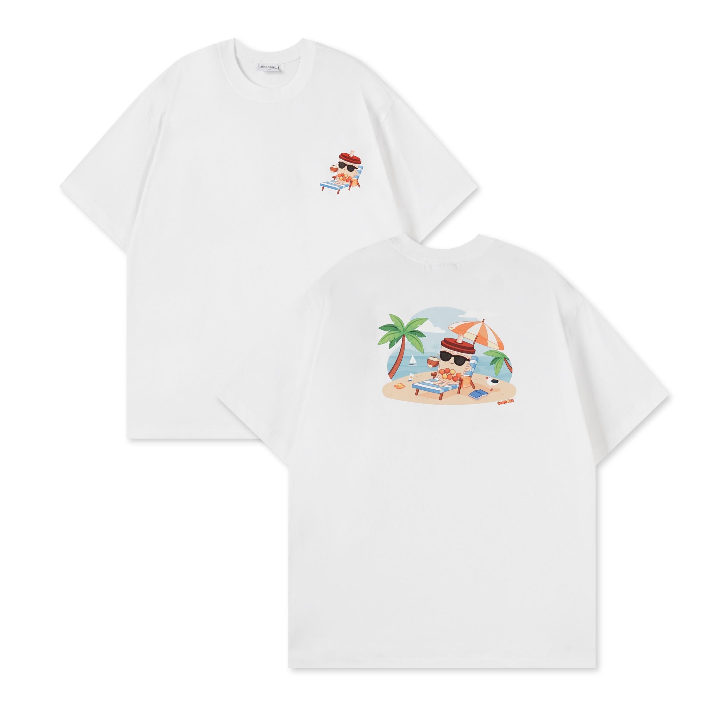 Sun Sea and Sand oversized beach tee in white front view