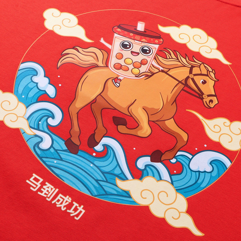 Galloping horse graphic with Feng Shui waves on Year of the Horse t-shirt